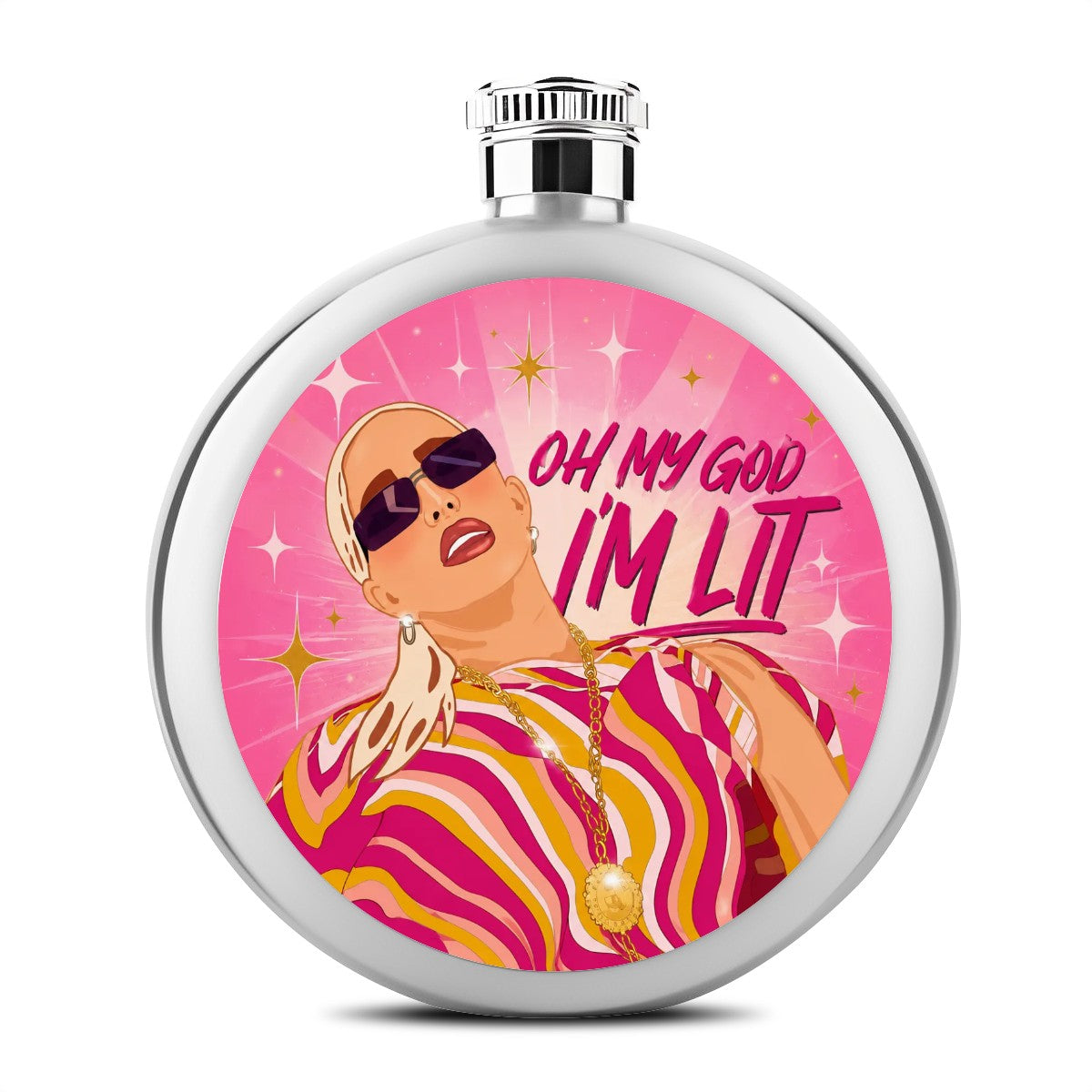 Oh God I'm Lit Erika Round Flask