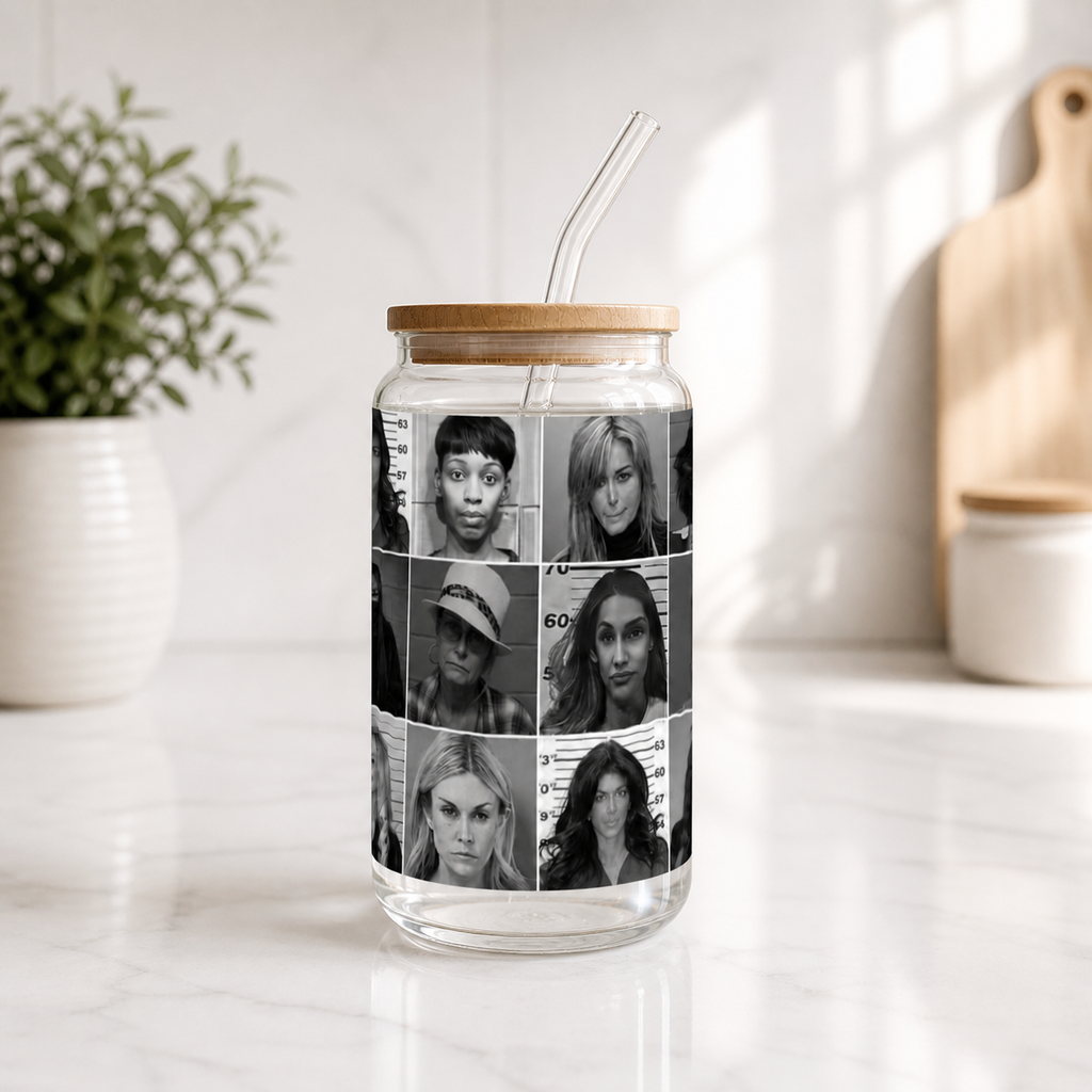 Real Housewives Mugshot Glass Tumbler
