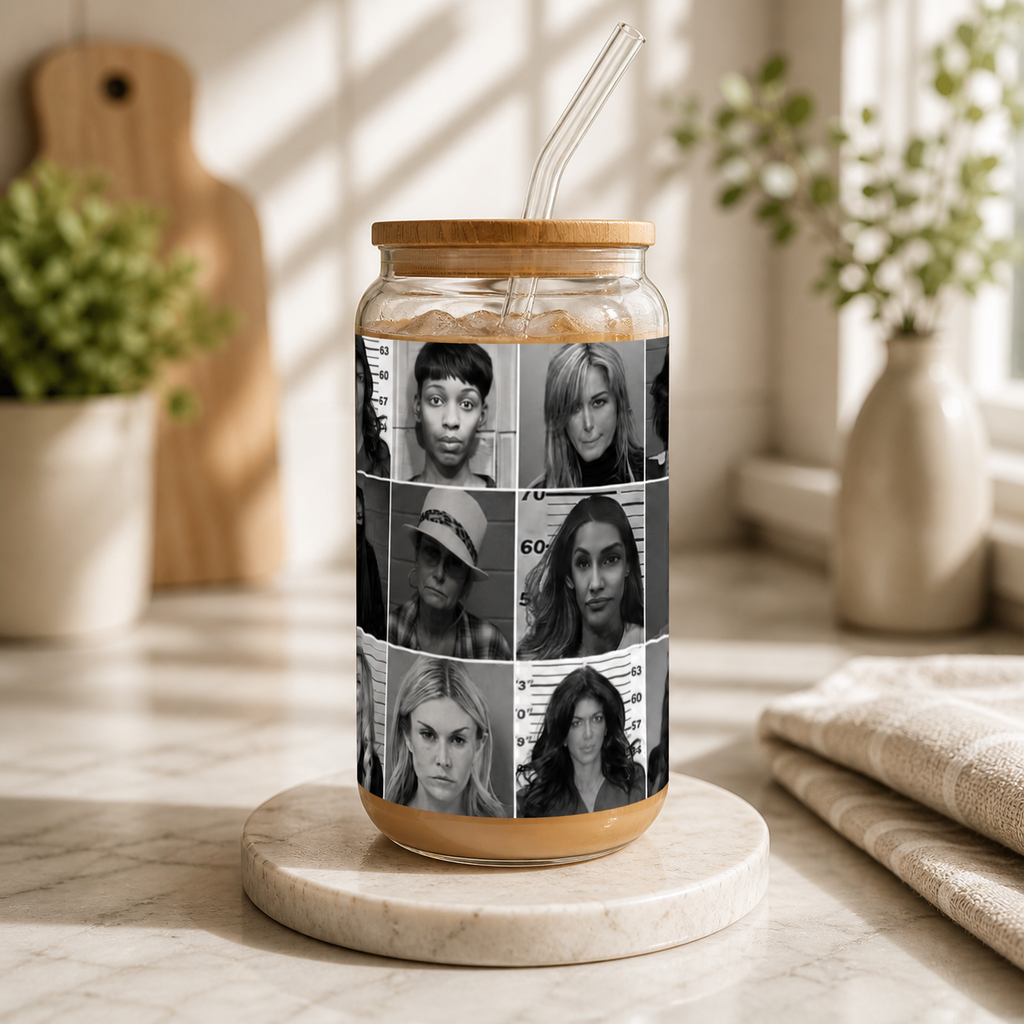 Real Housewives Mugshot Glass Tumbler