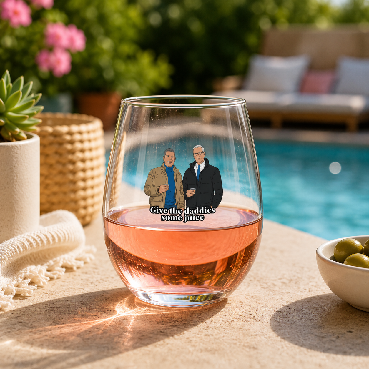 Give the Daddies Some Juice Stemless Wine Glass