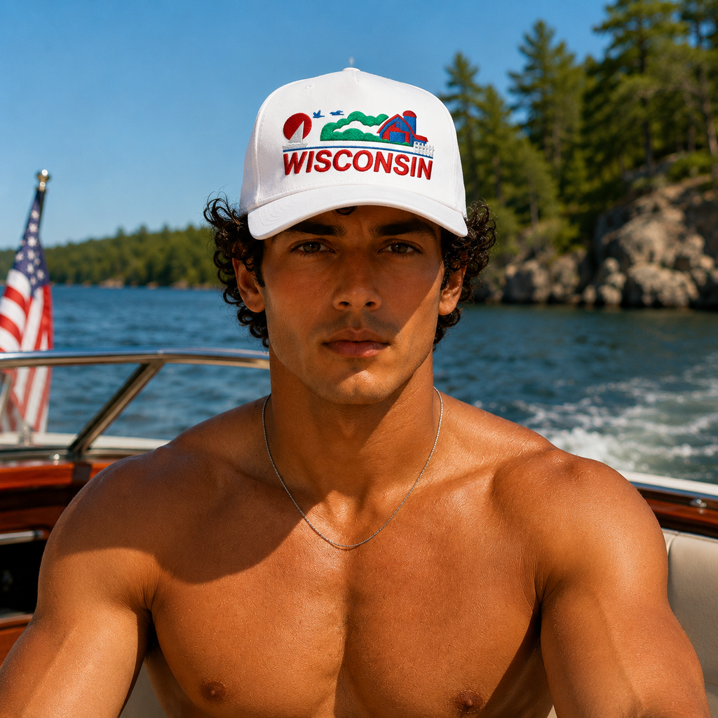 Embroidered Wisconsin License Plate Snapback Hat