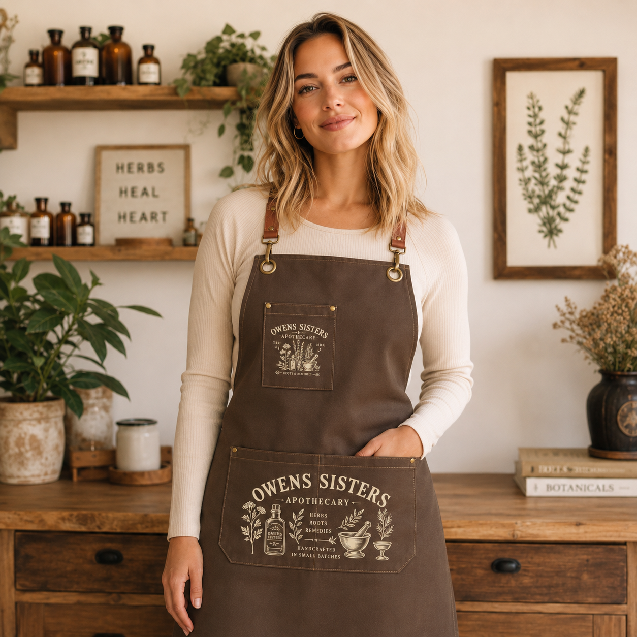 Owens Sisters Apothecary Canvas Apron | Practical Magic Inspired Cross Back Apron