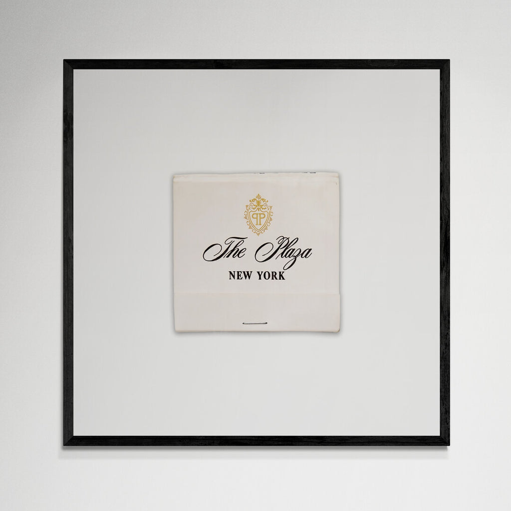 The Plaza NYC matchbook wall art, black frame, 12x12 inches