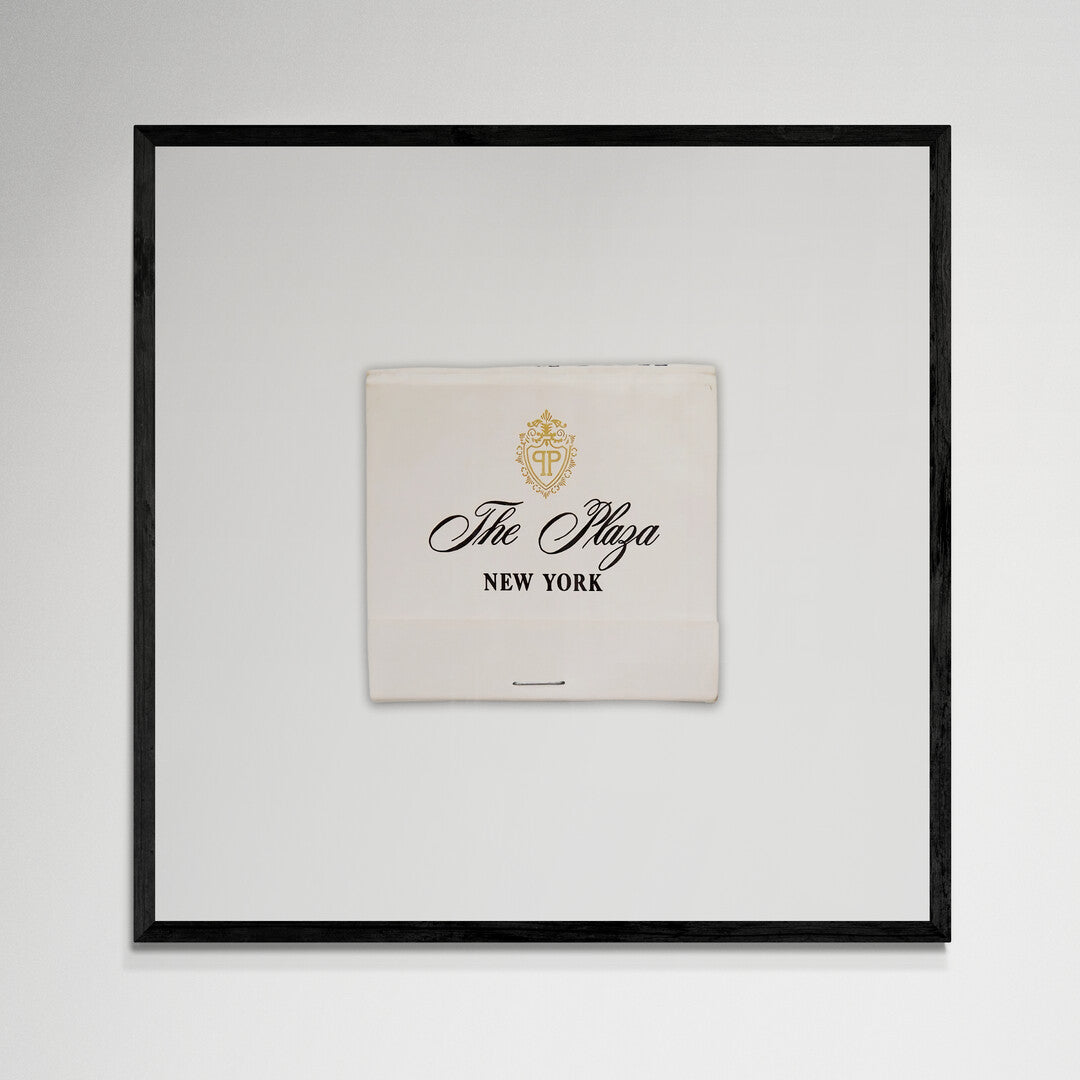 The Plaza NYC matchbook wall art, black frame, 12x12 inches