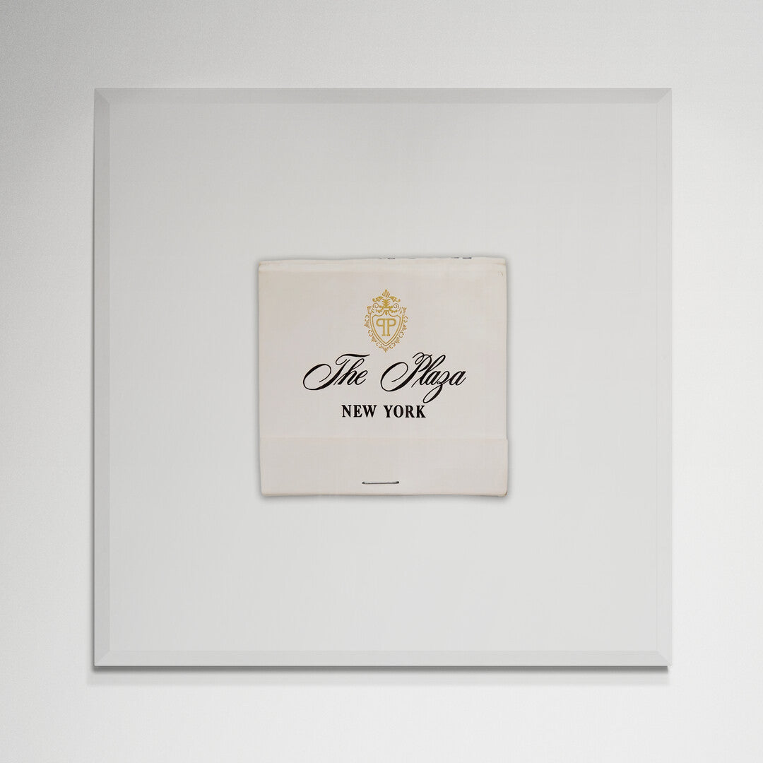Framed Plaza New York matchbook print, white frame