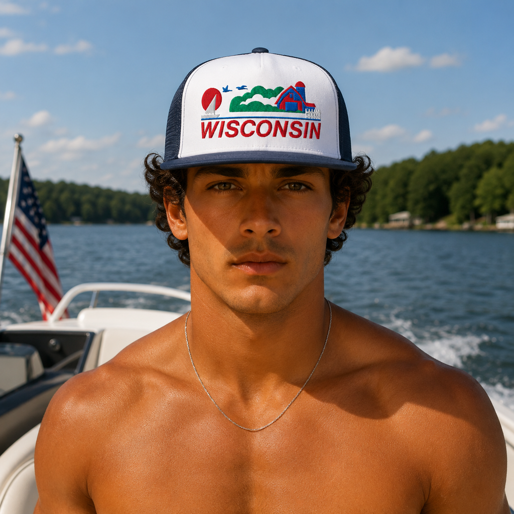 Embroidered Wisconsin License Plate Heritage Trucker Hat