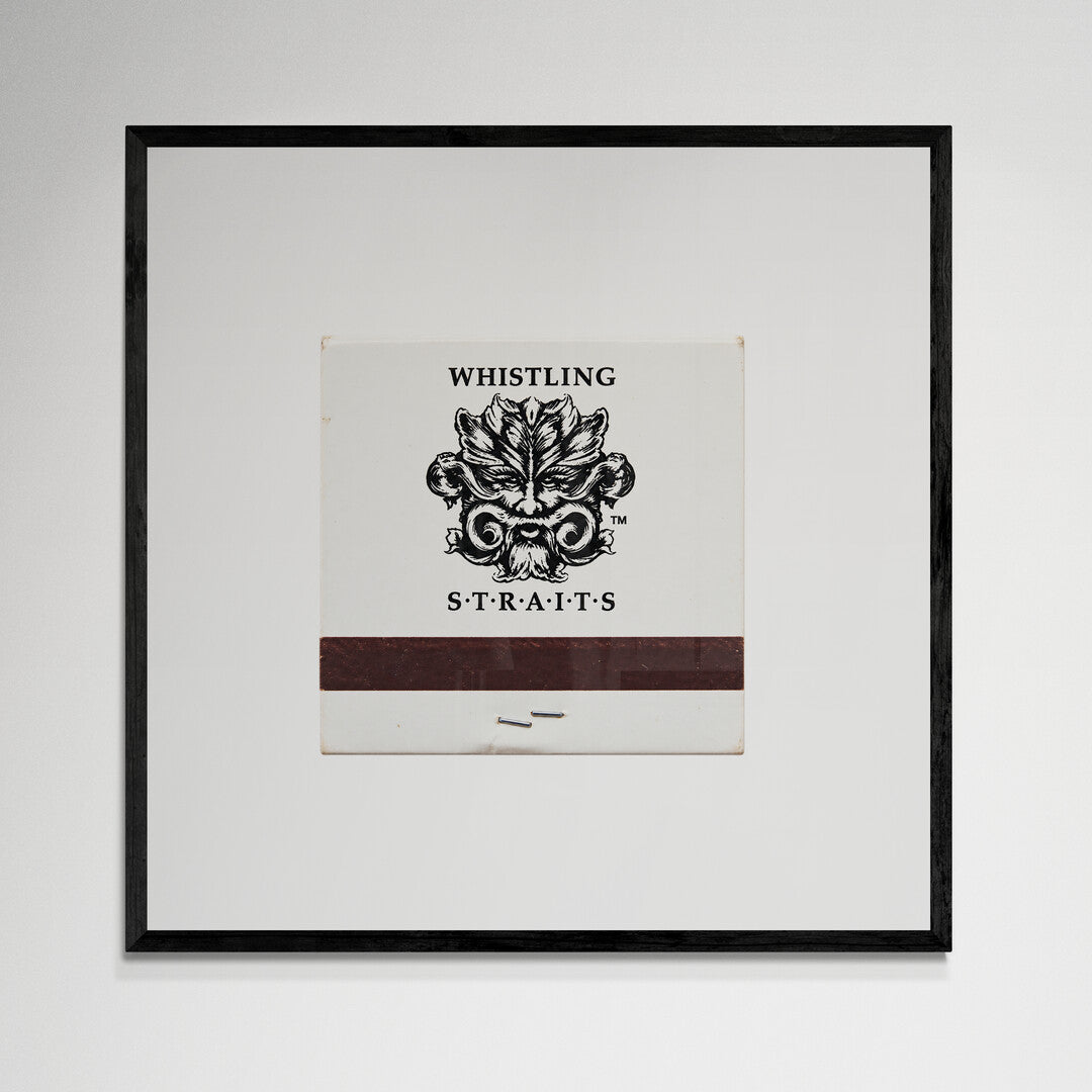 Whistling Straits matchbook wall art, black frame, 12x12 inches