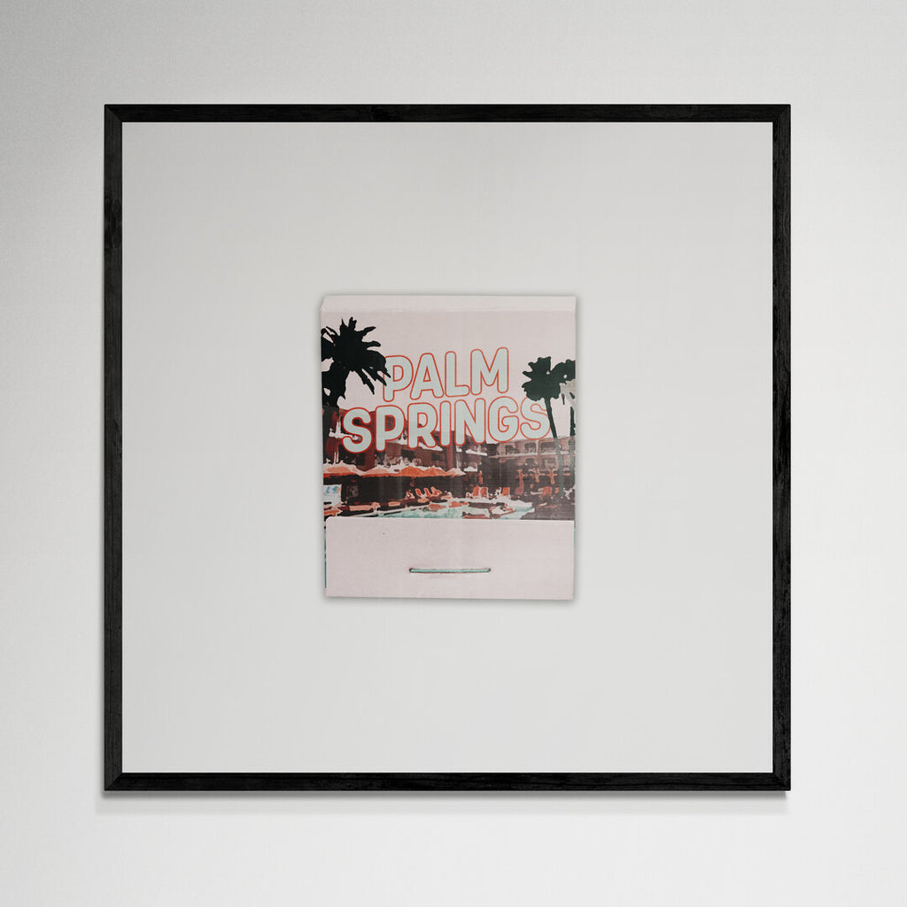 Palm Springs matchbook wall art, black frame, 12x12 inches