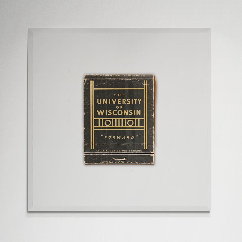 Vintage Wisconsin art deco matchbook print in white frame