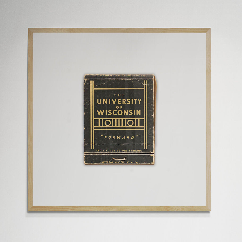 University of Wisconsin Forward matchbook print, art deco gold and black design