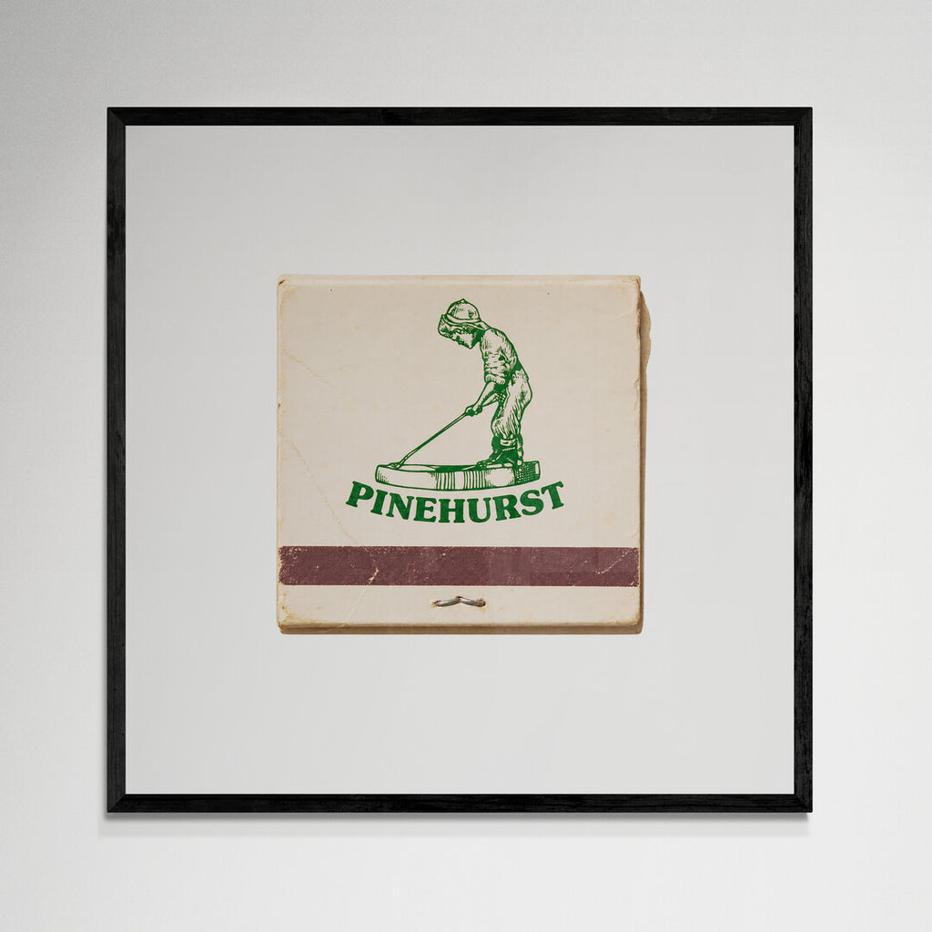 Pinehurst matchbook wall art, black frame, 12x12 inches