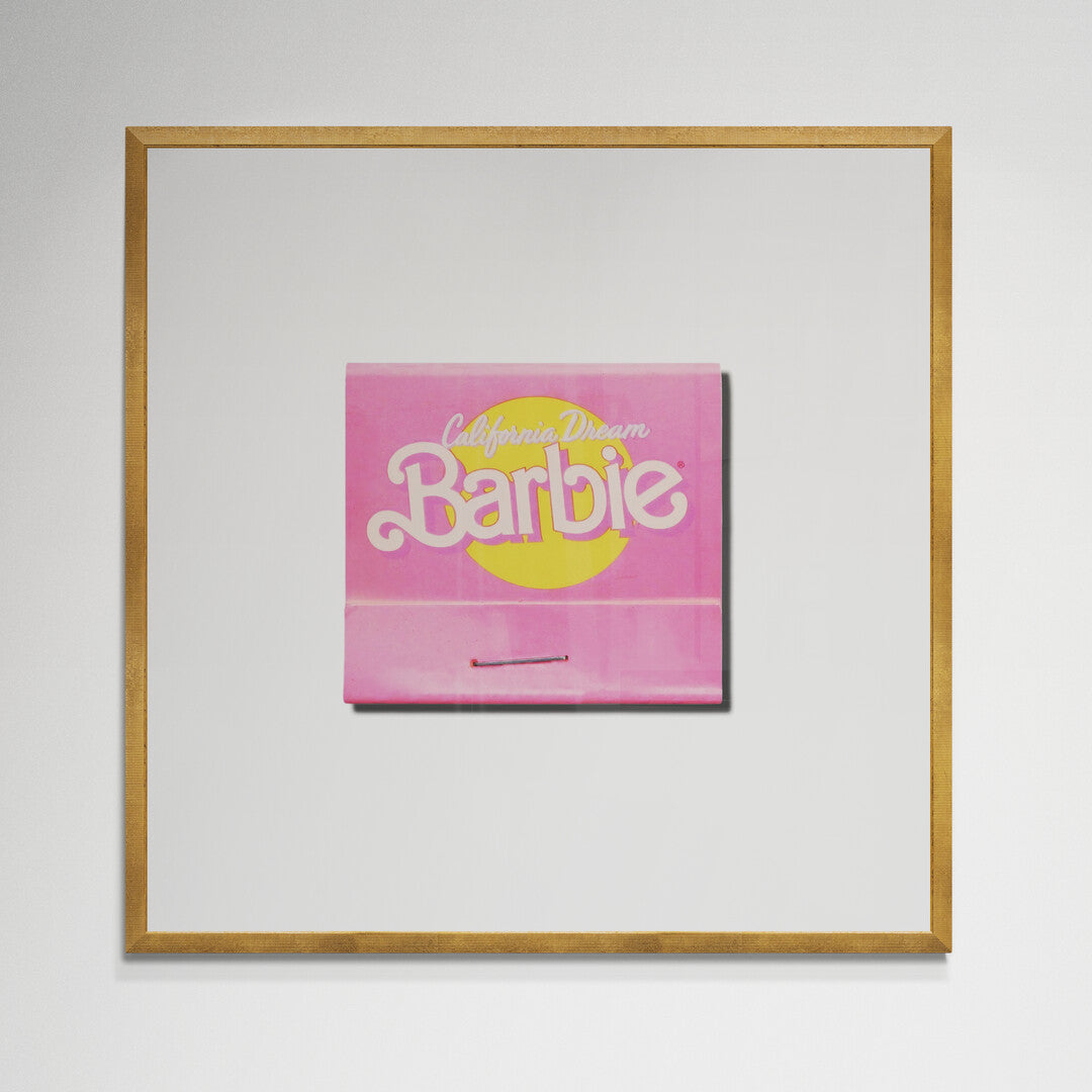 Framed vintage Barbie matchbook print, gold frame