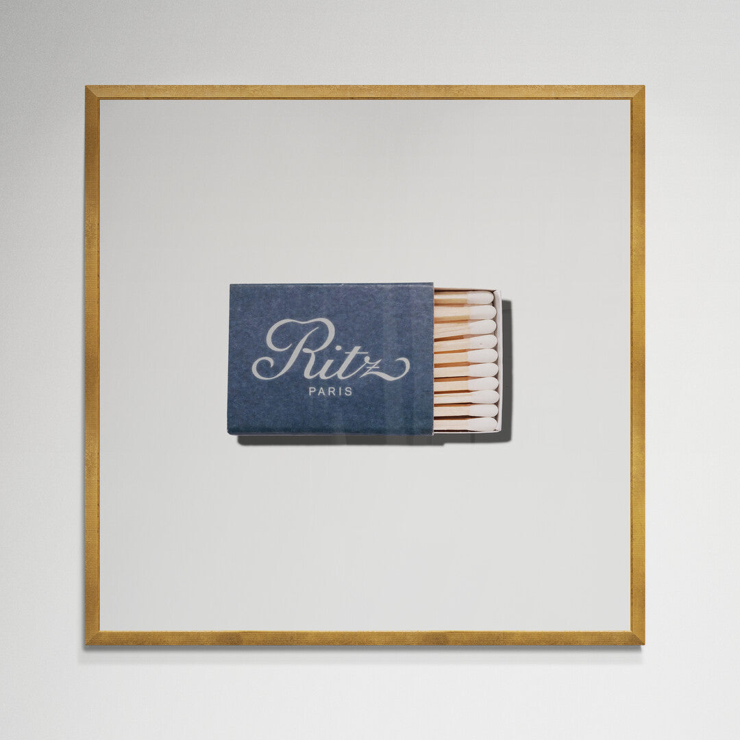 Ritz Paris matchbook print, navy blue and cream script logo