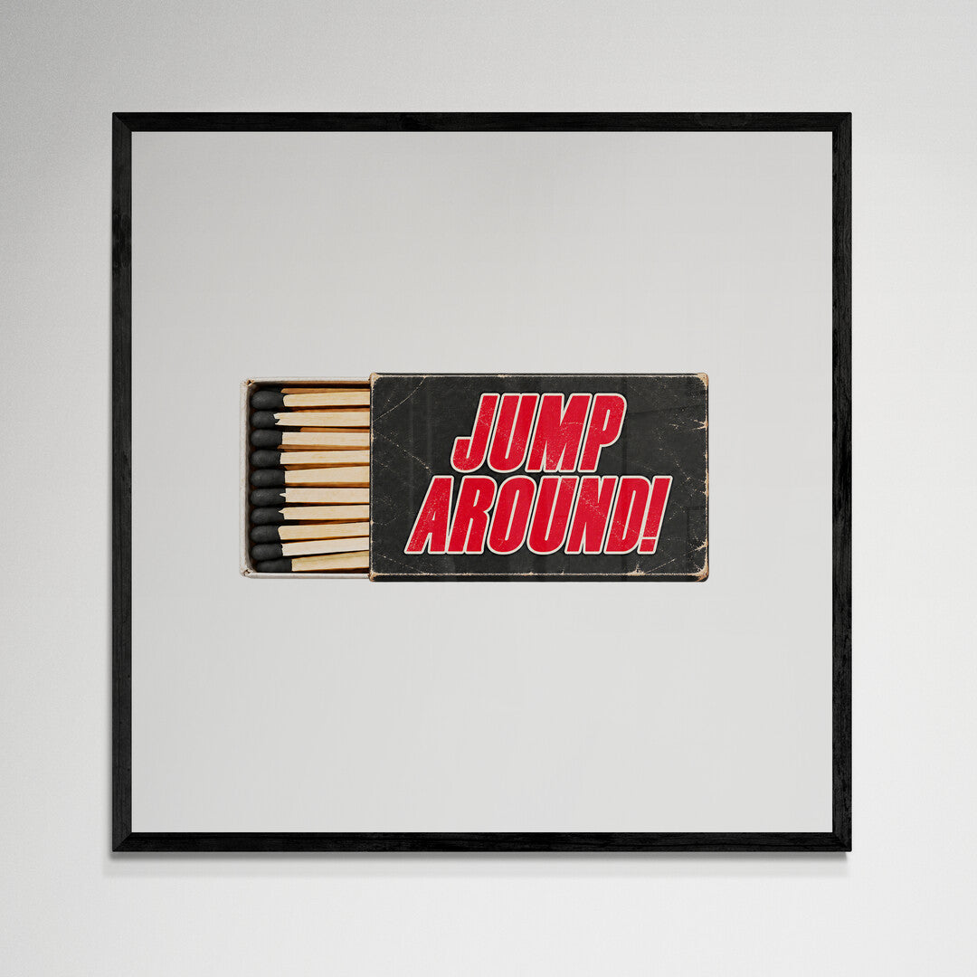 Framed Jump Around print, black frame, 12x12 inches