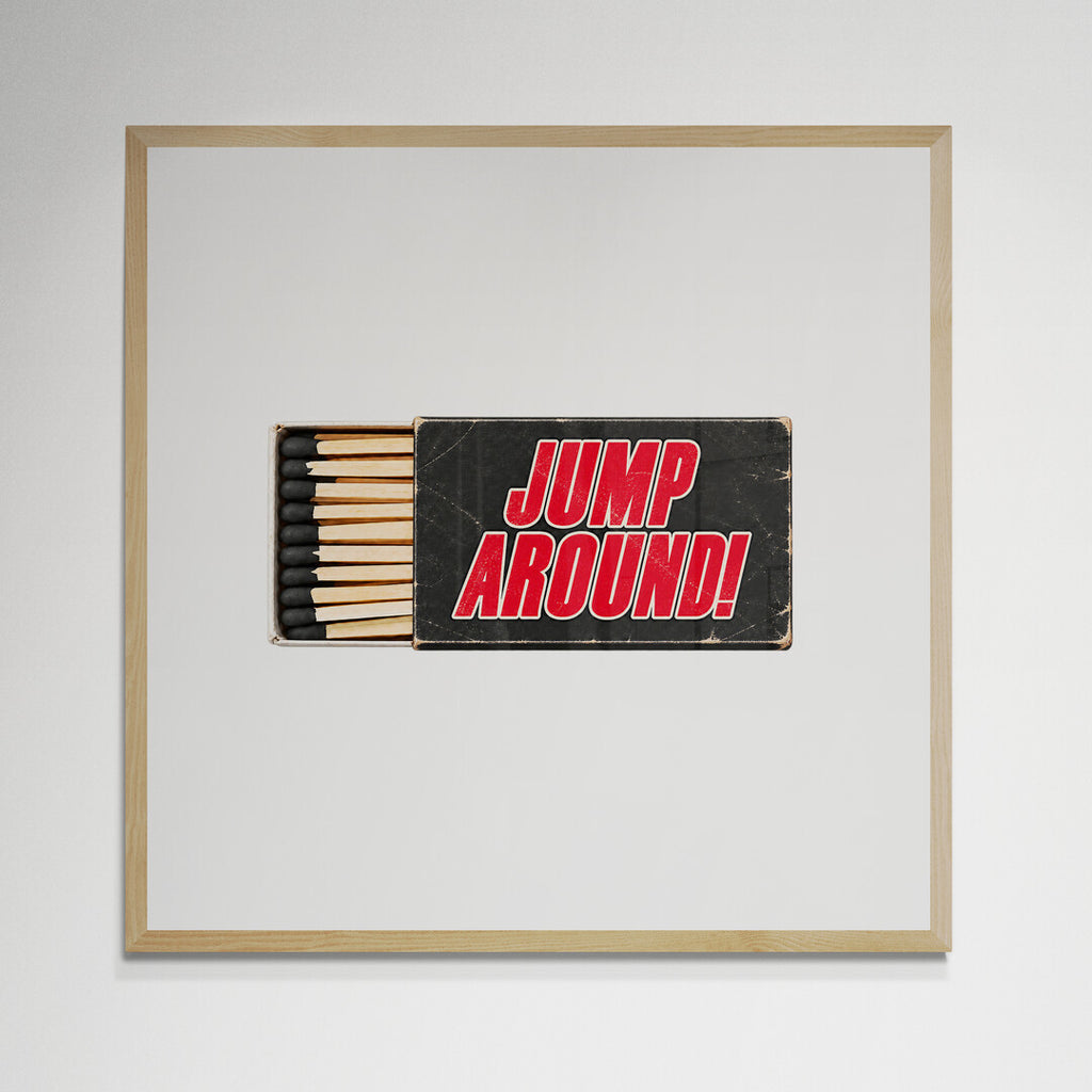 Jump Around matchbook print, black and red Wisconsin football design