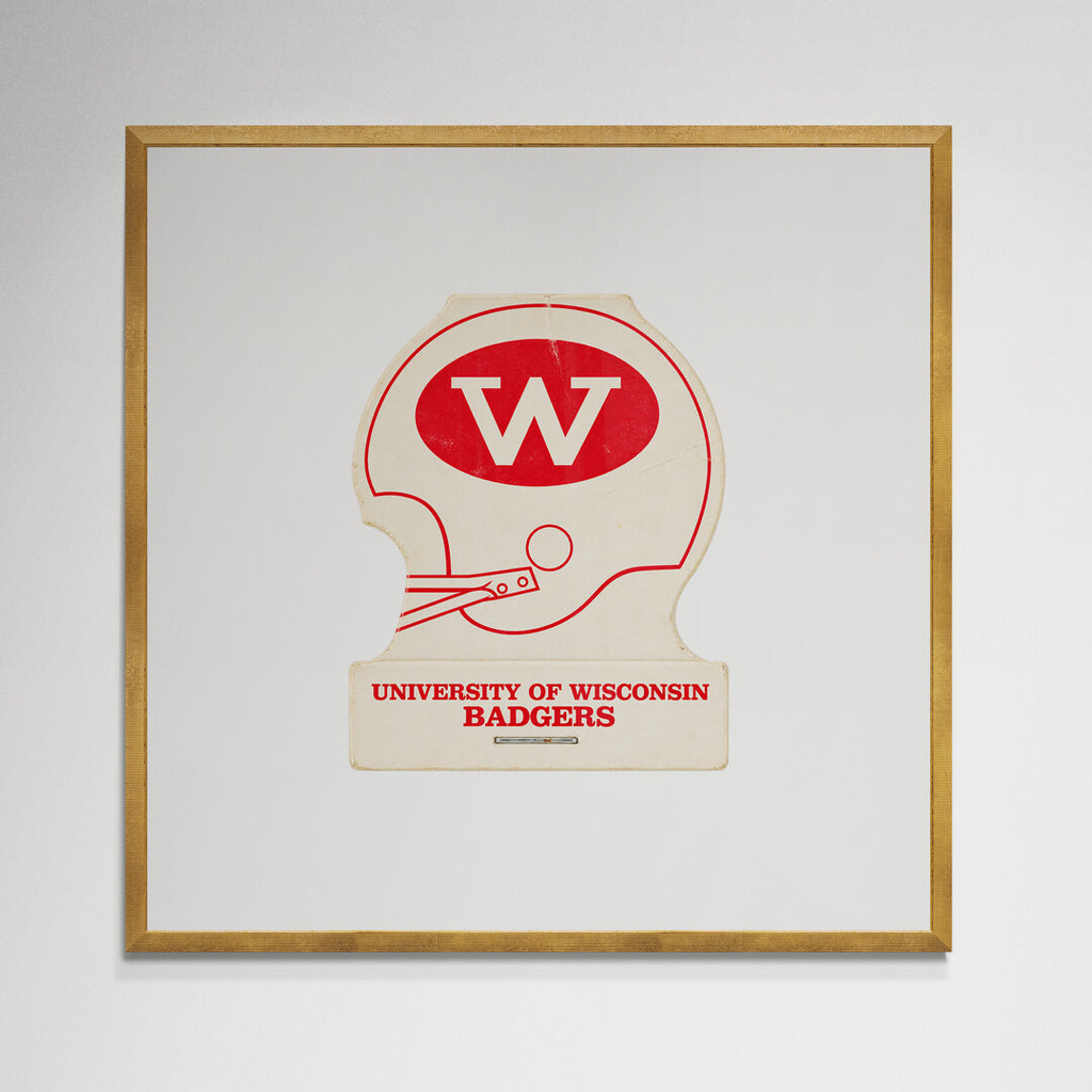 UW Badgers helmet matchbook print in gold frame