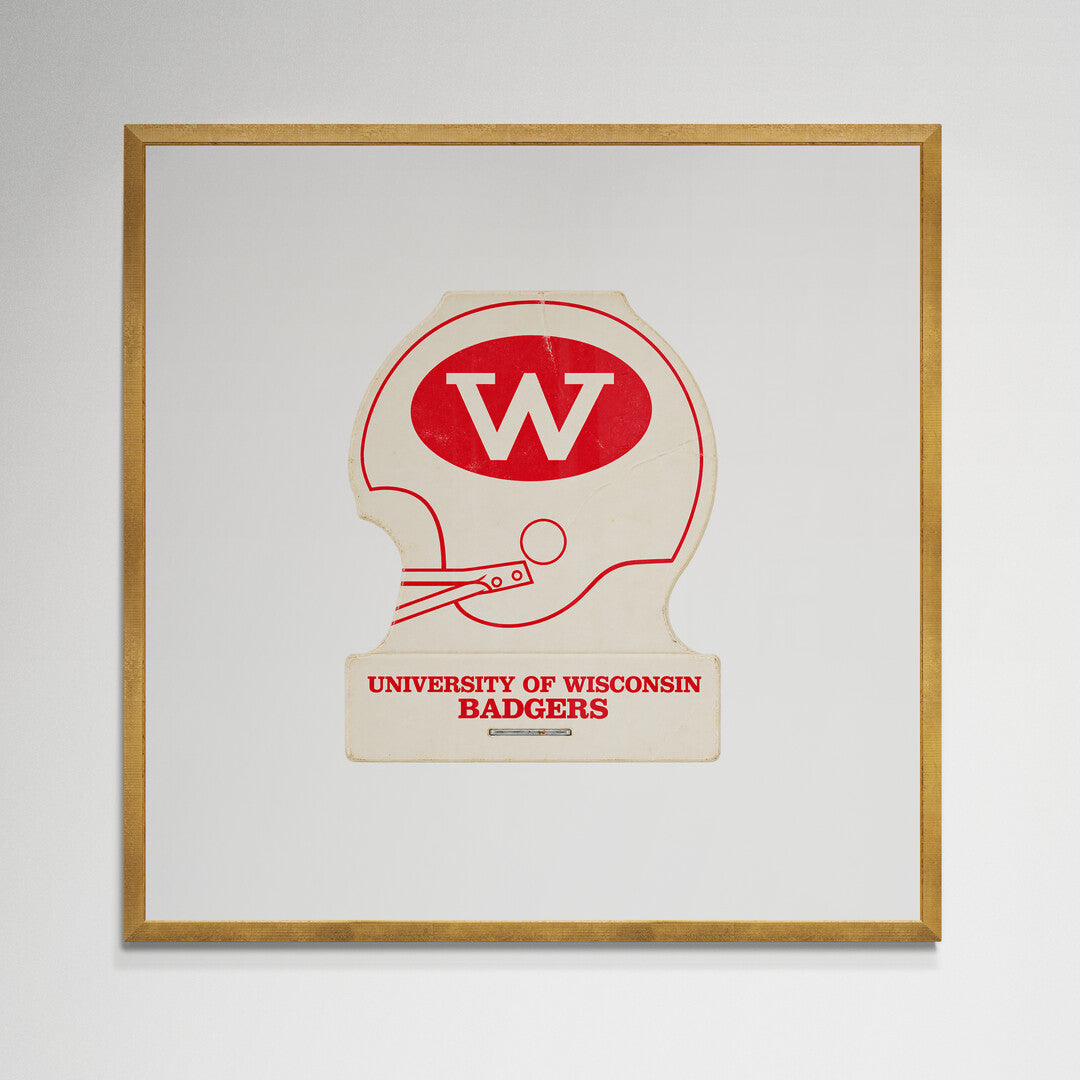 UW Badgers helmet matchbook print in gold frame