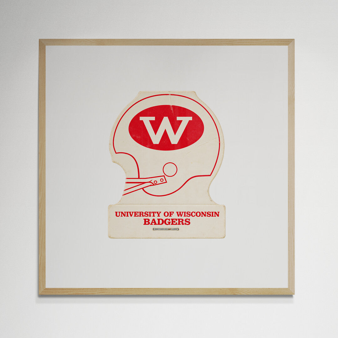 Vintage University of Wisconsin helmet matchbook print, red and white Badgers design