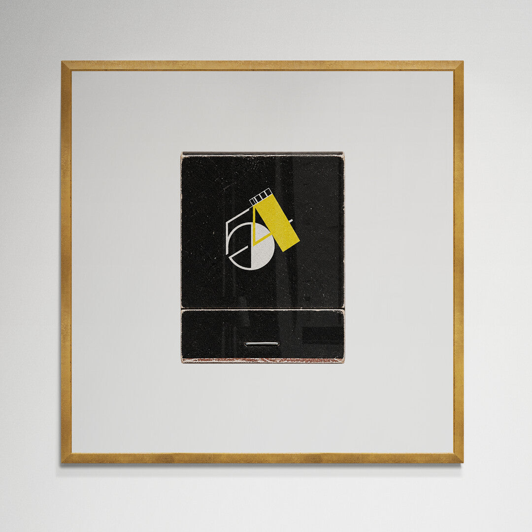 Studio 54 matchbook print in gold frame on wall
